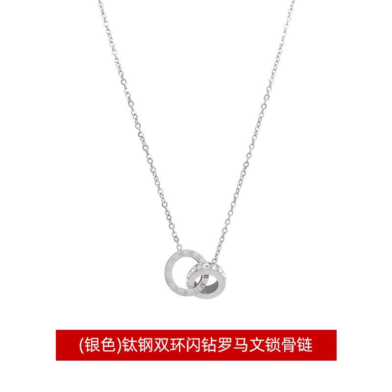 Simple Bohemian Forest Roman Numeral Pendant Full Diamond Necklace Rose Gold Titanium Steel Collarbone Chain for Women
