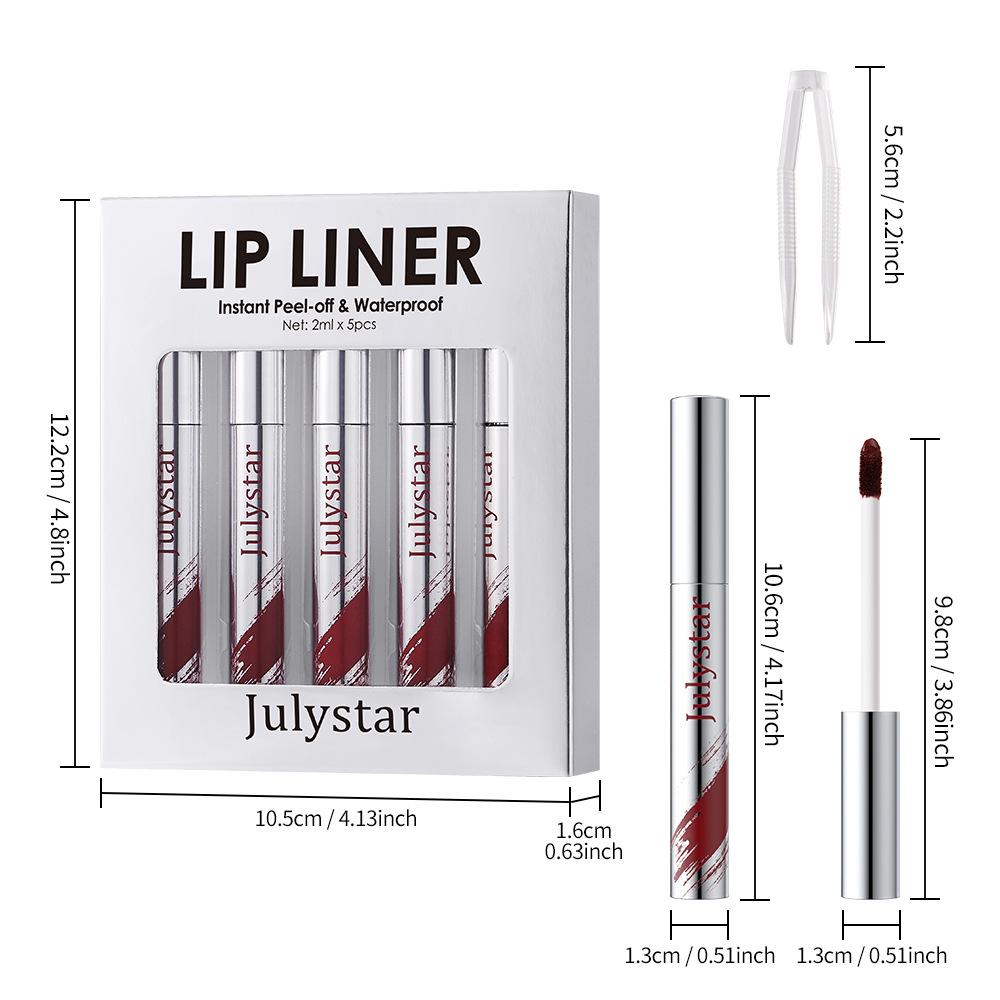 5pcs Tear Lip Glaze Matte Lip Liner, Long-lasting Waterproof and Sweat-proof, Dye Lip and Leave a Background Color, Tear Lipstick Set.