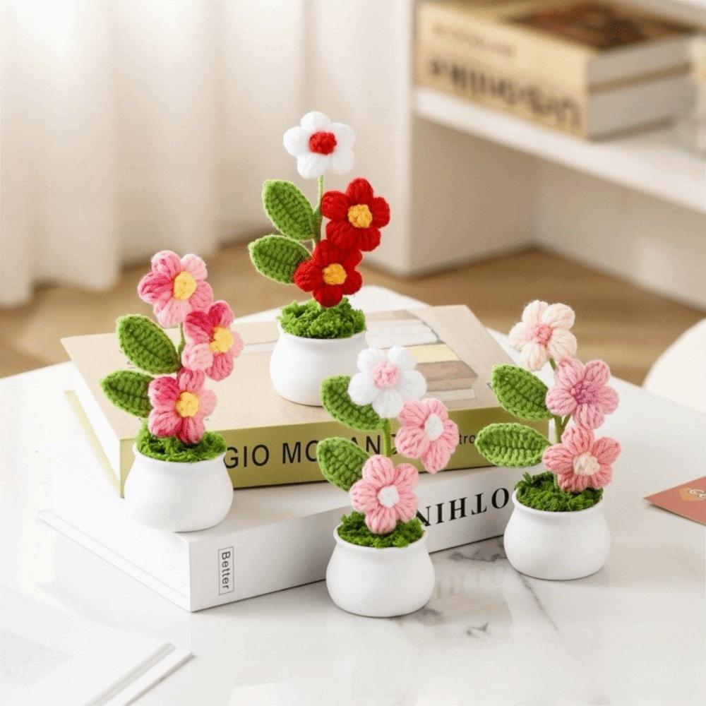 Handwoven Crochet Flower Potted DIY Woolen Thread Finished Product  Home Decor