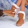 Plus Size Snow Boots Winter New Round Toe Suede Sleeve Bow Platform Non-Slip Flat Cotton Shoes