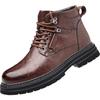 Winter Plush Men Leather Fashion Boots Men Waterproof Lace Up Short Ankle Boots Men Outdoor Platform High Top Motorcycle Boots