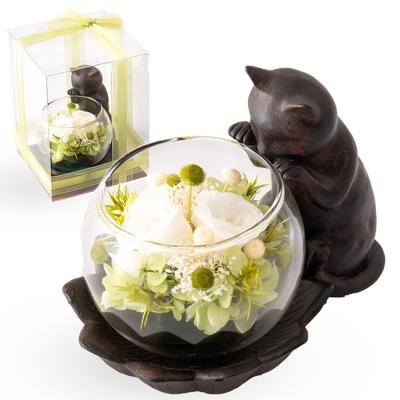 Utihana Preserved Rose Flowers, Cat Motif, Birthday Gift, Popular Gift for Women, Celebration, Offering, Retirement Gift (Cat Lover Green)