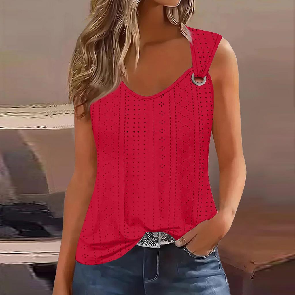 Women's Girl Tank Top Casual Vest Tops For Women Cute Knit Vest Top Eyelet Loose Fit Sleeveless Tops Flowy Eyelet