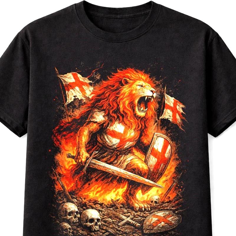 England Lion Warrior St George Flag Patriotic Graphic Tee Unisex S5XL S