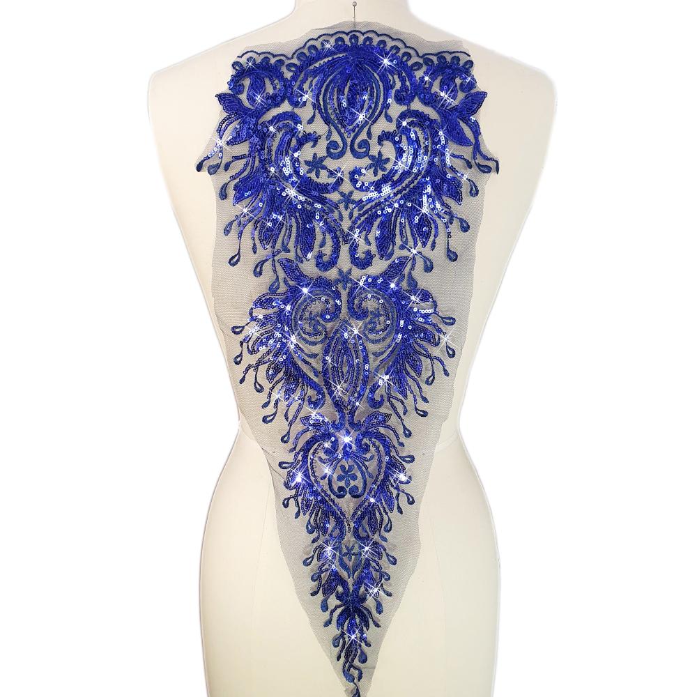 2 IN 1,Sequins Embroidery African Nigerian Fabric Diy Design Couture Clothes Costumes Patches Appliques For Sew On Wedding Dress