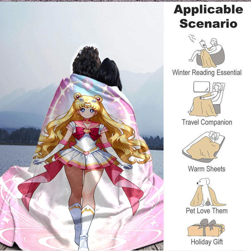 1pc Sailor Moon Flannel Blanket [Cozy Throw Blanket] For Sofa, Bed, Travel, Camping, Livingroom, Office, Couch, Chair, And Bed