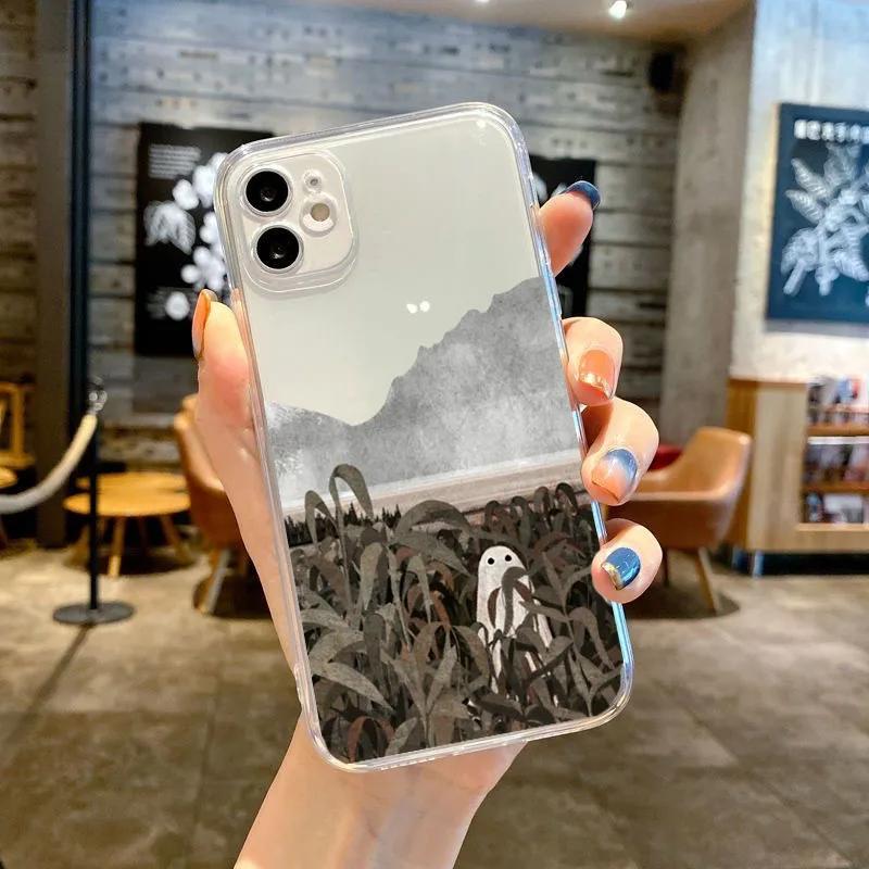 Soft TPU Clear Shockproof Phone Case for IPhone 11 12 13 14 Mini Pro Max XR X XS 8 7 6 6S Plus SE 2020 Cute Ghost Cover Bag