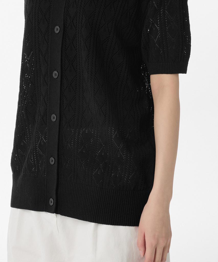 Musinsa Standard Woman Women'S Linen Blend Scalloped Short Sleeve Cardigan [Black]