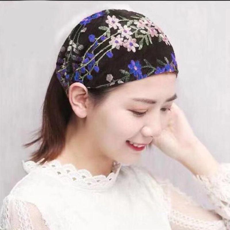 Lace Mesh Breathable Flower Headband Wide Hair Hoop Hairband for Washing Face Cover Gray Hair