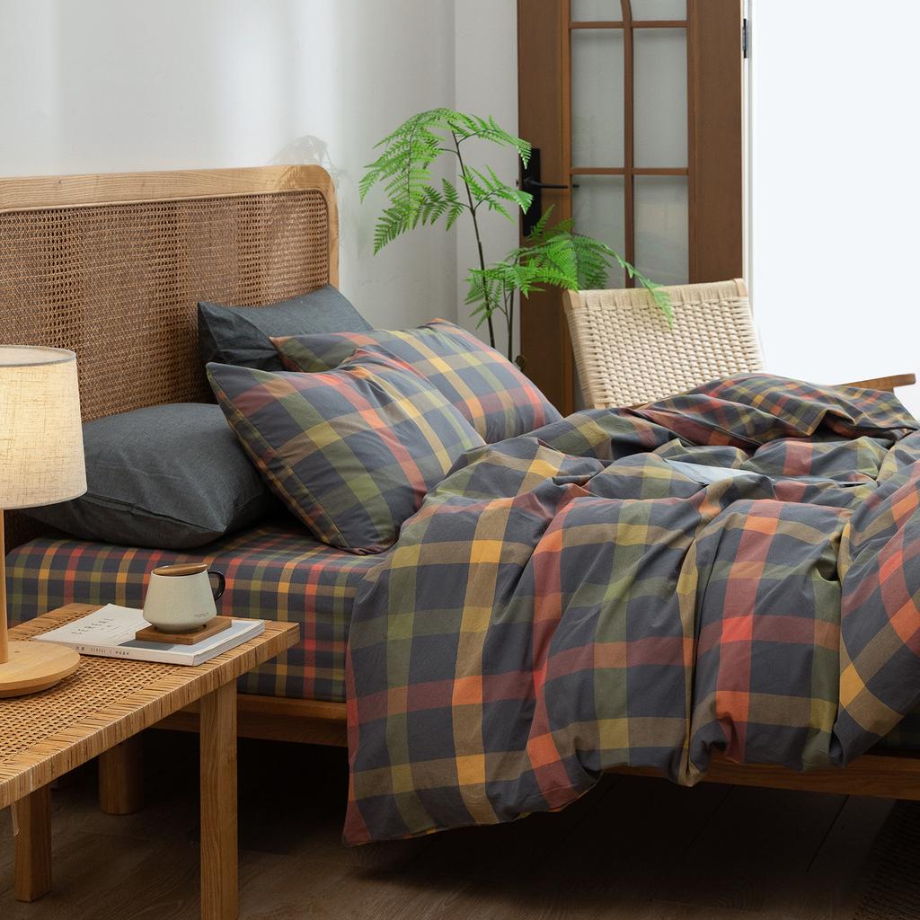 Class A Washed Cotton 4-piece Set King Duvet Cover Queen Size Option Pure Cotton Bed Sheet Pillows Zipper Closure Solid Color EU