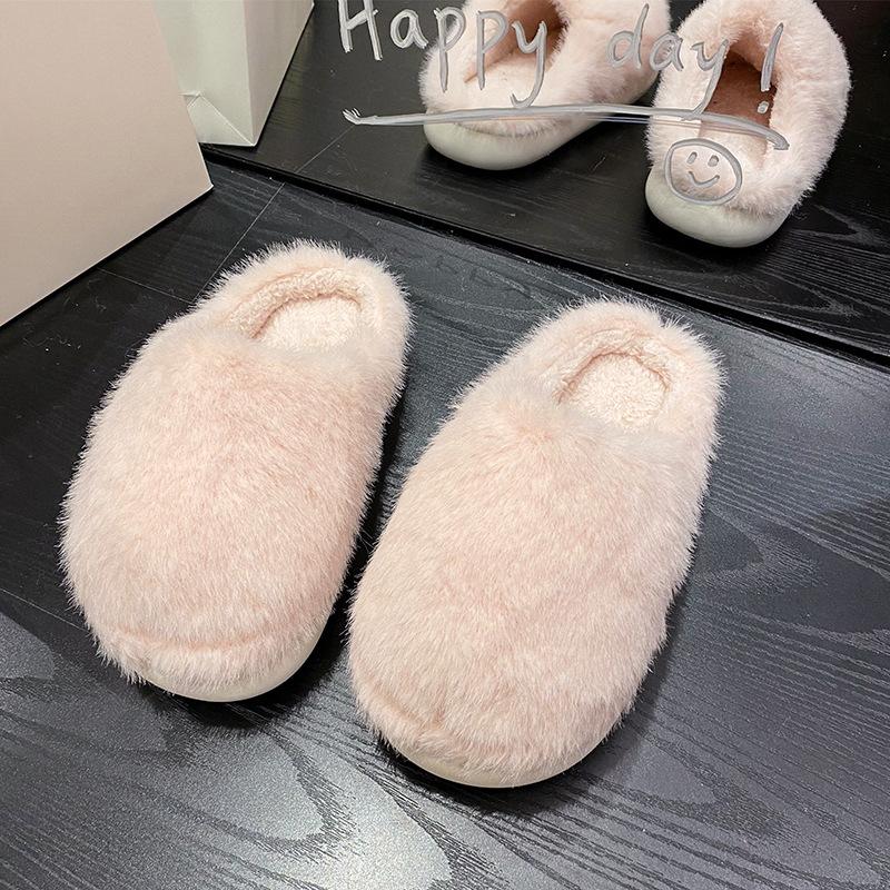 Autumn and winter new home bag head fluffy slippers women's thick bottom piled thickened indoor warm cotton slippers