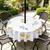 Outdoor Round Tablecloth With Umbrella Hole Waterproof Oil Resistant Floral Leaf Patio Garden Deck