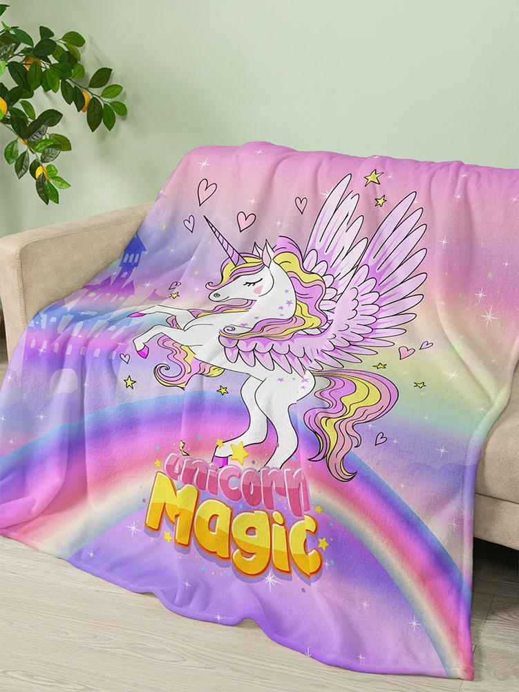 Unicorn Series digitalprinted polyester Bedroom velvet flannel soft sofa cover blanket Fleece soft sofa cover blankets for beds
