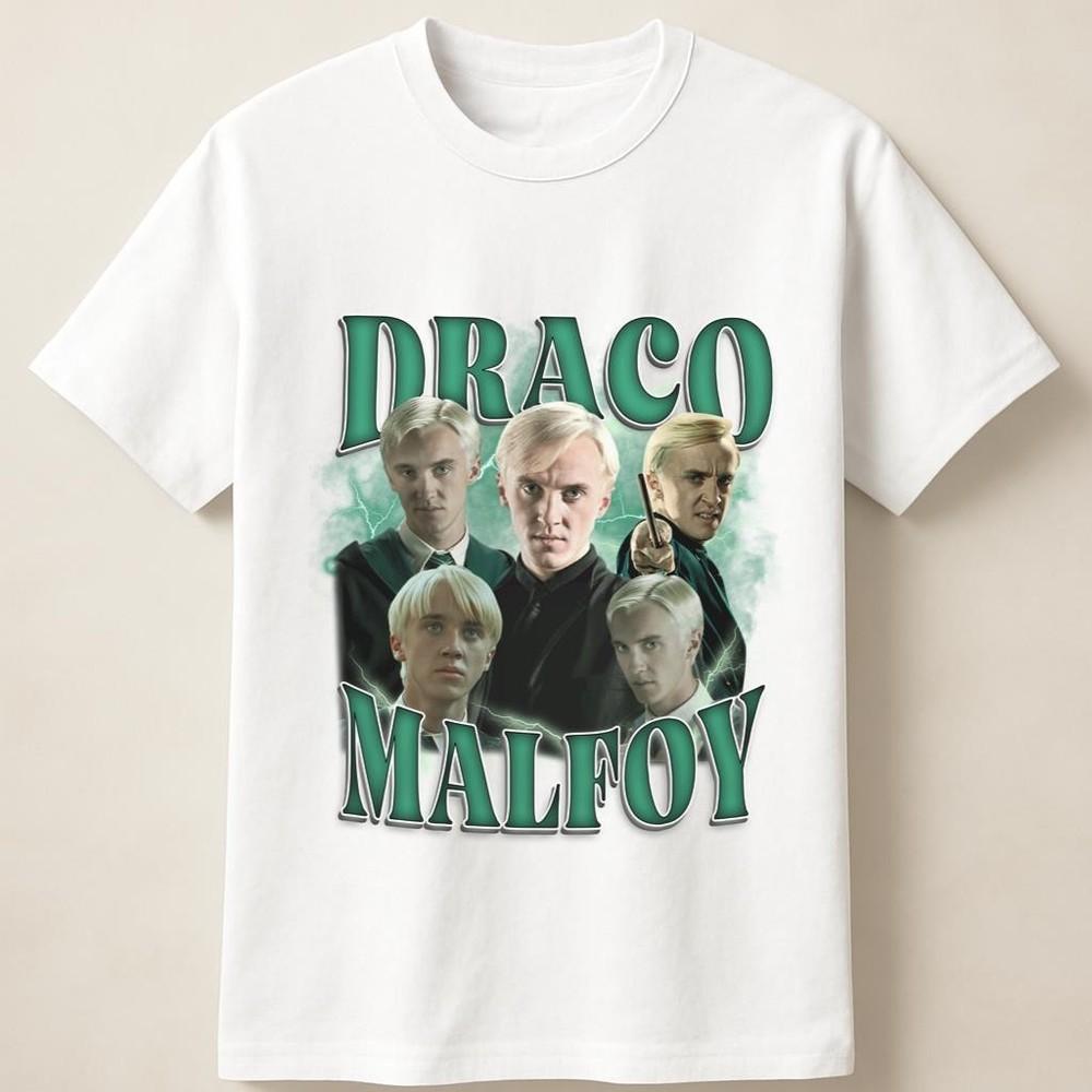 Draco Malfoy Collage Design With Green and Black Magic Style Unisex T Shirt Unisex T-Shirt M