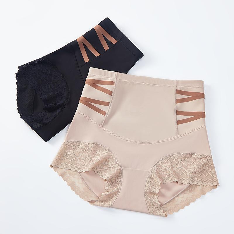 Ladies Spring and Autumn Lace Side High Waist Belly Lift Hip Flat Angle Briefs