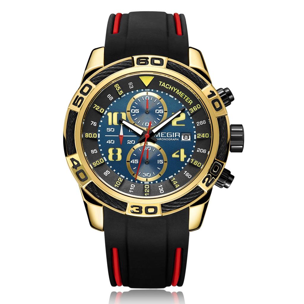 Megir Silikon Sportsklokke Herre Relogio Masculino Toppmerke Luksus Chronograph Army Military Watches Klokke Herre Quartz Armbåndsur