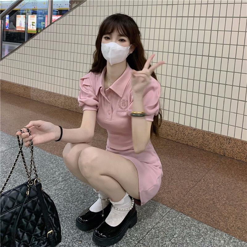 New pure desire style Polo collar slim dress women's summer sweet babes sexy waist slim short sleeve skirt tide