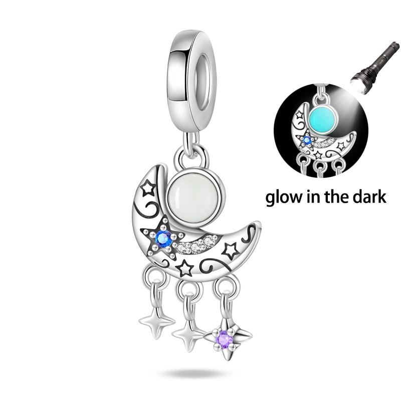 925 Silver Color Luminous Planet Spacecraft Astronaut Firefly Charms Beads Fit Qikaola 925 Bracelets DIY Christmas Jewelry Gifts