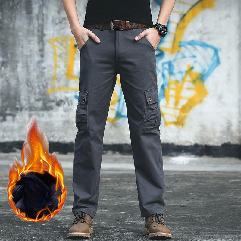 Herrenhose Plus Samt Dicke Overalls Tough Guy Outdoor Herbst und Winter Mehrfach-Taschen Herren Freizeithose