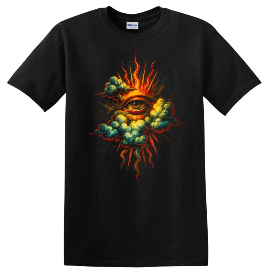 Eye of Providence T Shirt Spiritual Graphic Art w/ Colorful Clouds Tee