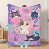 1pc Flannel Blanket Cute Cartoon Cats Illustration Soft Comfortable And Warm This Nap Blanket/Sofa Blanket Is Suitable for All Sea