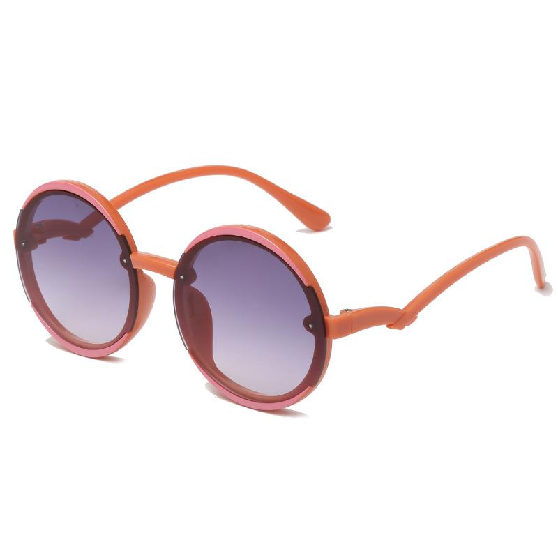 Cute Color-Block Round Kids Sunglasses Gradient Lenses Uv400 Protection Fashionable Shades For Girls 8832