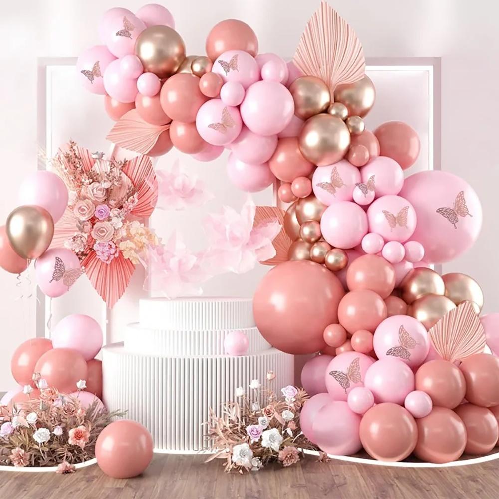 111PCS pink and gold latex balloon set suitable for birthday parties, weddings, Valentine's Day party decorations