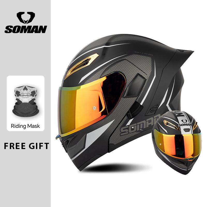 Four Seasons DOT Approved Flip Up Helmet Dual Visors Modular Helmets Full Face Motorcycle Helmet Motorbike Moped Racing