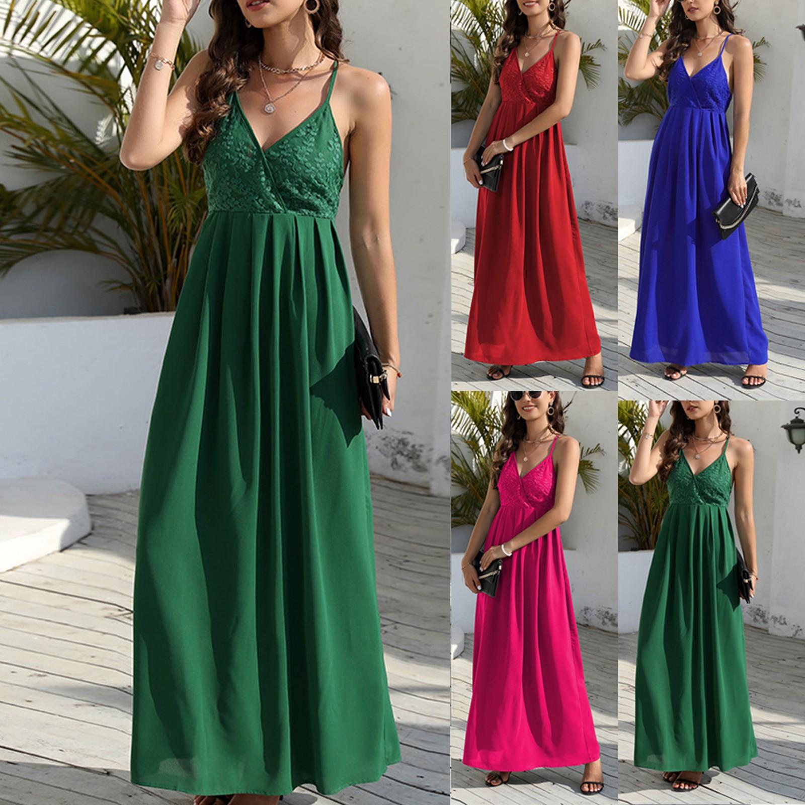 

Women s V Neck Sleeveless Embroidery Patchwork Dress Casual Dress Commuting Dress