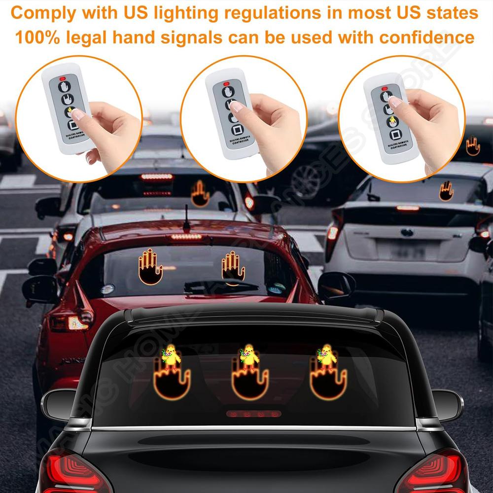 Car Finger Light with Remote Control Cool Funny Car Interior Light Finger Up LED Middle Finger Hand Lamp Rear Windshield LED