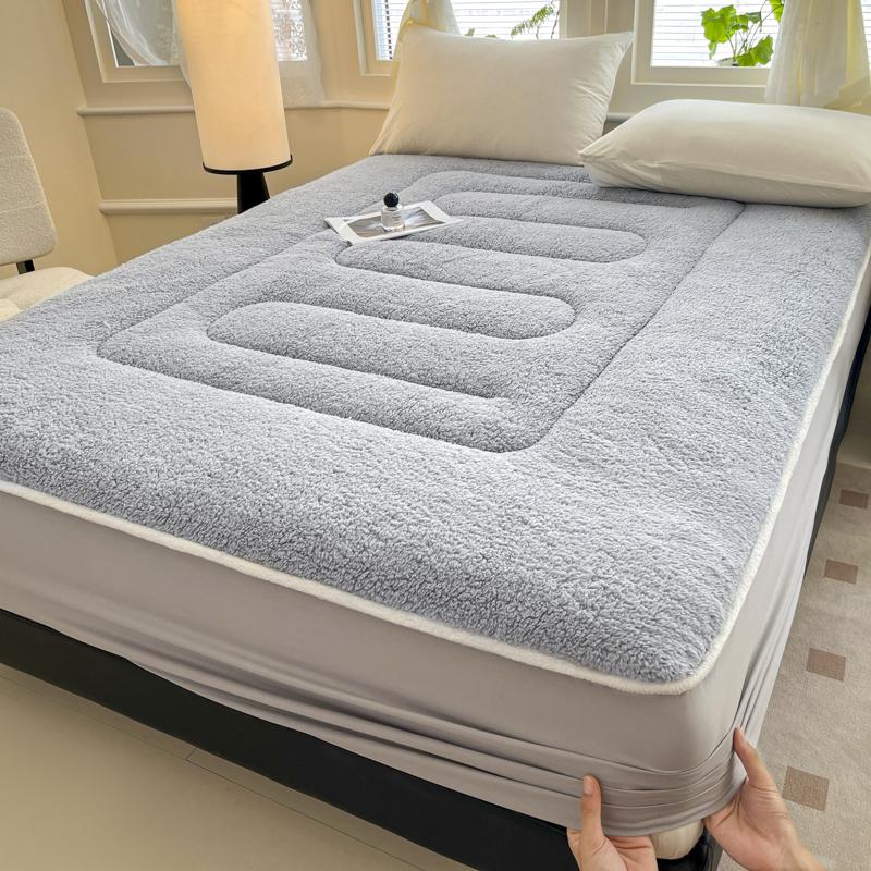 Thickened Imitation Lambswool Winter Fitted Sheet Solid Color Warm Plush Bed Sheets Queen Size Single Double Mattress Protector