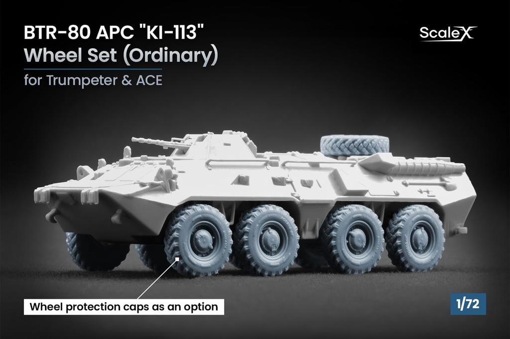 Armored Personnel Carrier Wheel Set Trumpeter Plastic Model Parts SCXWM72013 Scale-X 1/72 BTR-80 KI-113 (9 Pieces) (For Ace) (Military Vehicle)