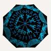 Viking Vegvisir Compass Norse Runes Nordic Symbol Decal Blue on BlackUmbrella, Portable 3-Fold Umbrella for Men & Women,Christmas Gift ES181