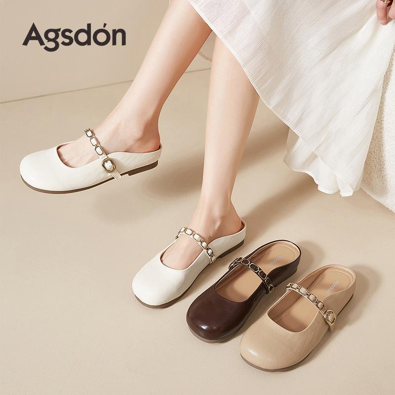 Augustine flat-bottomed bag head slippers women's 2025 summer new fashion one-pedal Mary Jane shoes half-tow sandals