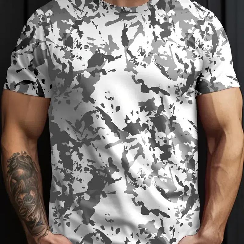 3D maskáčové tričko Pánské oblečení Outdoorová móda Neformální O výstřih Krátký rukáv Léto Street Oversized Muži Sportovní Vojenská trička
