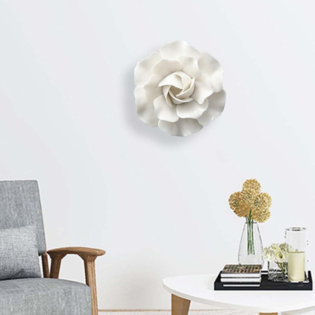 3D Ceramic Flower Wall Decor Ceramic Hanging Decor Unique Arts Sculpture White Artificial Flower for Bedroom Dining Home Hallway