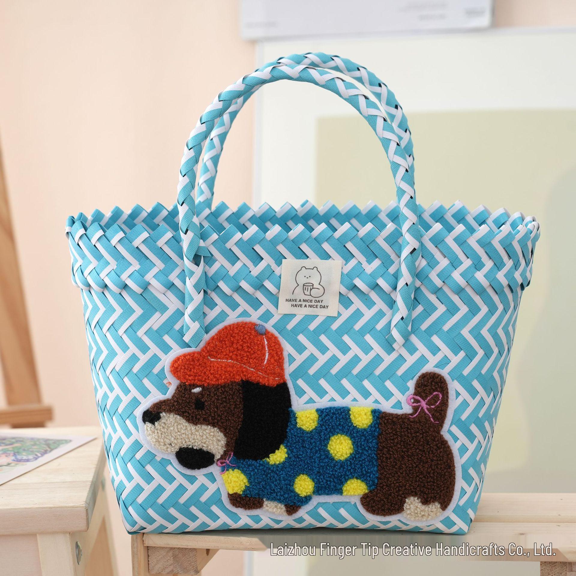 

Woven Sausage Puppy Large Capacity Handbag - Cute Vegetable Basket Souvenir Gift for Girls & Commuters