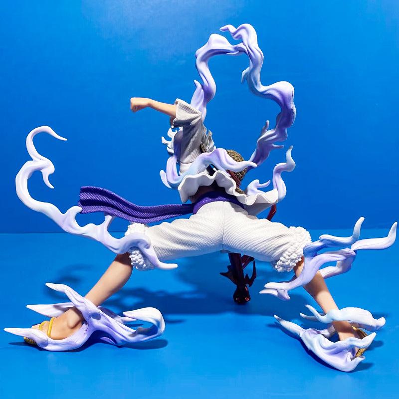 One Piece Nika Luffy Figure Sun God Gear 5 Red White Pants Squat Pose Model Desk Car Decor