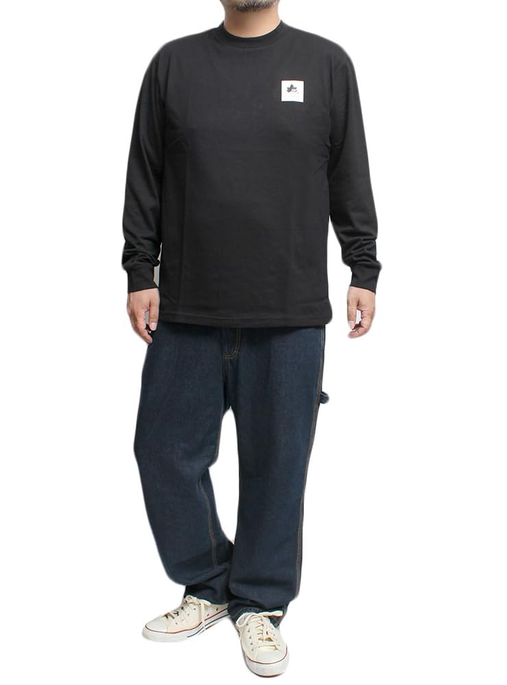 One Colors LOGOS PARK Men's Long Sleeve T-Shirt with Logo Print, Crew Neck, Size 3L, Black (49)