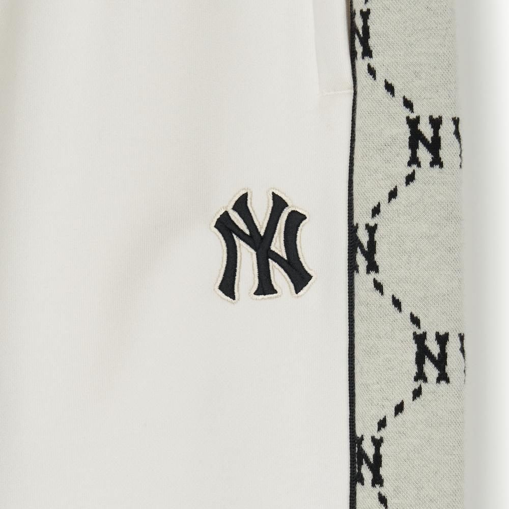 MLB New York Yankees FW24 Retro Patchwork Comfortable Simple Versatile Cuffed Casual Pants Unisex Bottoms Cream 3APTM0244-50CRS