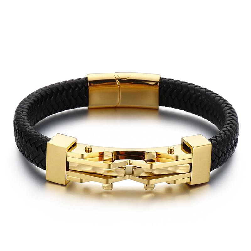 Trendy Leather Bracelets Men Stainless Steel Braided Rope Bracelets For Male Bracelets Jewelry Pulsera Hombre