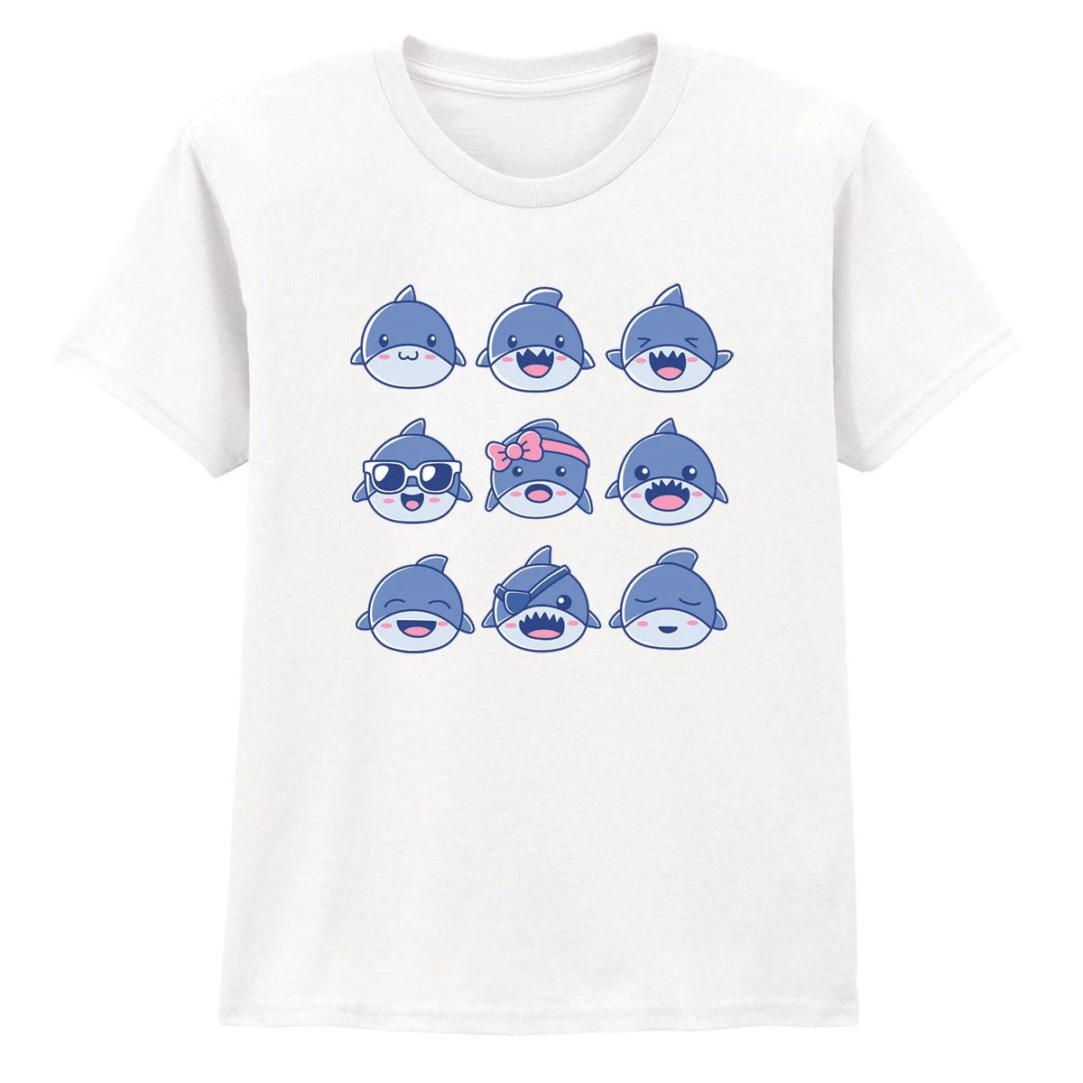 Cute Shark Faces Kids T-Shirt Ocean Animal Graphic Tee 160