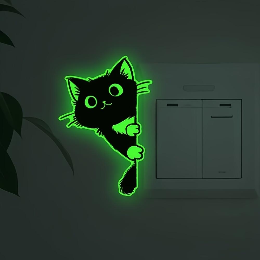 1/2/4PCS Self-adhesive 2D Flat Green Glow-in-the-Dark Little Black Cat Wall Sticker for Decorate Entryways, Bedrooms, Kitchens and Living Rooms