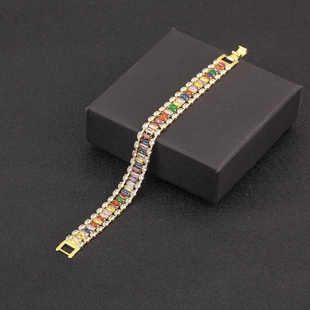 Nidin High Quality Multicolor Full Zircon Bracelets for Women Ladies Wedding Rainbow Charm Boho Hand Chain Party Jewelry Gifts