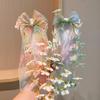 Sequin Tulle Bow Hair Clips Sweet Lolita Dress Hair Accessories Bell Orchid Ribbon Barrettes  Prom