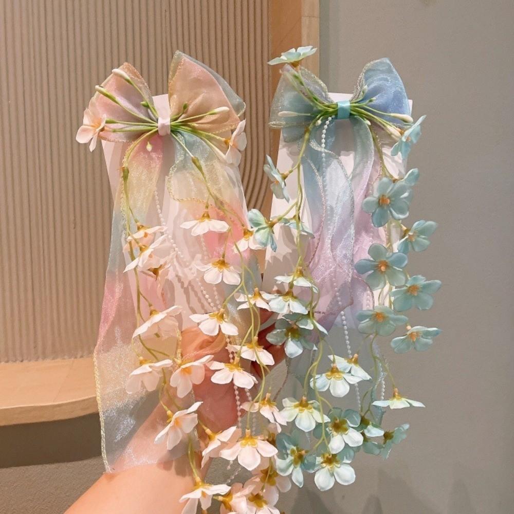 Sequin Tulle Bow Hair Clips Sweet Lolita Dress Hair Accessories Bell Orchid Ribbon Barrettes Prom