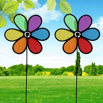 Children Kids Triple Wheel Colorful Wind Spinners Windmill Toys Garden Windmill Rainbow Pinwheel