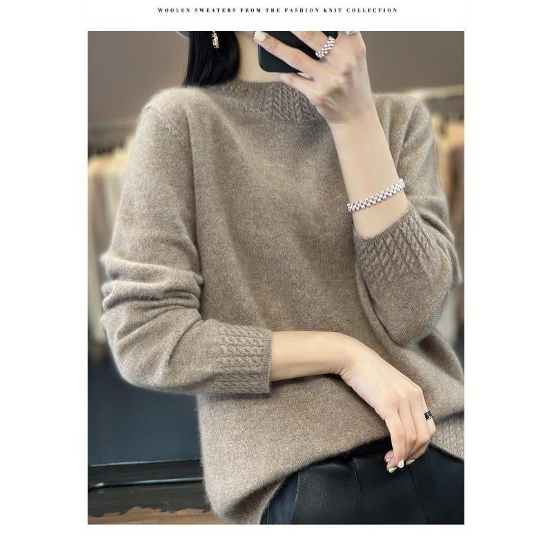 Fashion Long Sleeve Loose Knitted Sweater for Women Half High Collar Base Autumn Winter Pullovers Sweaters Women Casual Solid Ladies Knitwears 2374