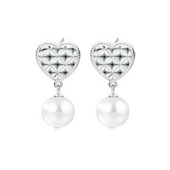 

S925 Sterling Silver Baroque Pearl Dangle Earrings with Heart Diamond for Women - European and American Fashion