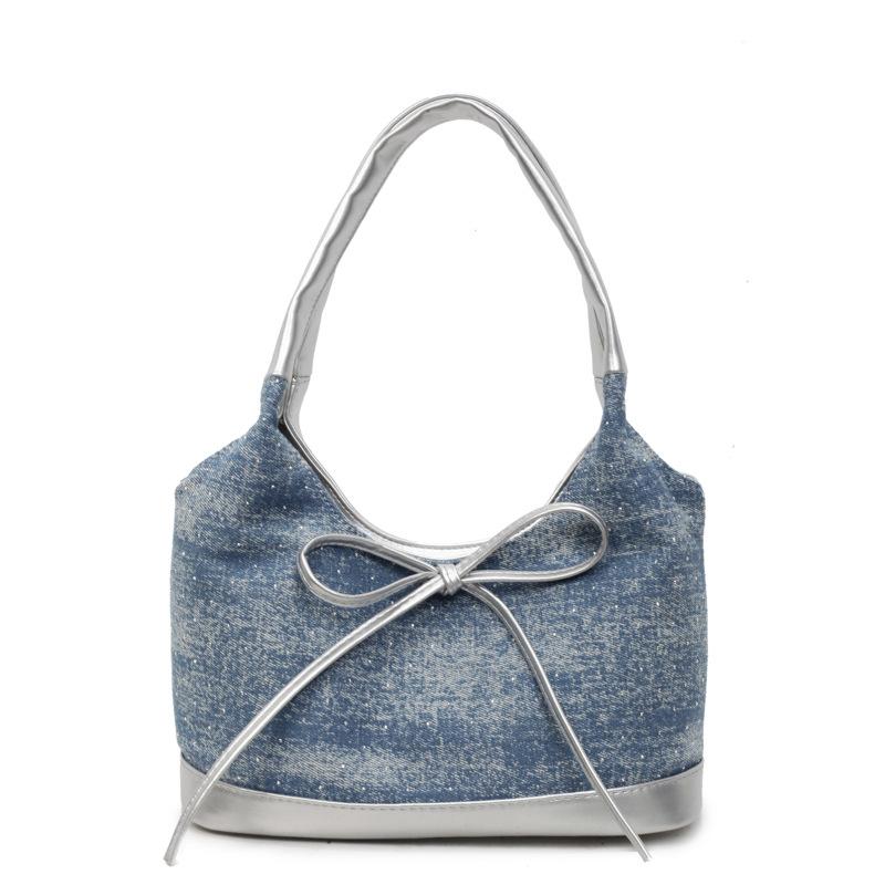 Lässige Denim-Achseltasche Damen neue Mode College-Stil Tragetasche Splicing Umhängetasche